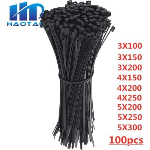 Self-Locking Plastic Nylon Wire Cable Zip Ties 100pcs Black Cable Ties Fasten Loop Cable Various specifications