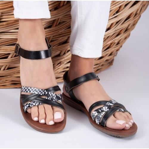 2021 Summer Women Vintage Premium Multi Black Orthopedic Open Toe Sandals Premium Non-slip Breathable Leather Casual Women Shoes
