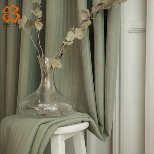Japan Texture Striped Blackout Curtains for Living Room Thick Green Drapes for Bedroom Luxury Panel Window Treatments Blinds