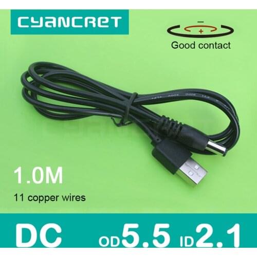 Power Cable USB 2.0 to DC 5.5mm x 2.1mm 1.0M 1A Support 5V or 12V Charger Connector Cable for Router TV box D12 Table lamp MP4