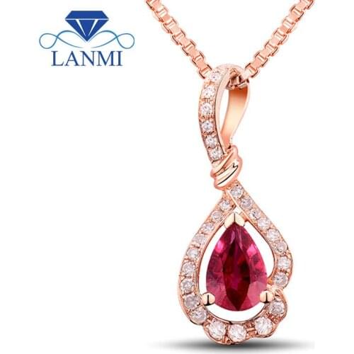Fantastic Jewelry Pear 5x7mm Red Ruby In 18Kt Rose Gold Beauty Wedding Necklace Pendant WP038