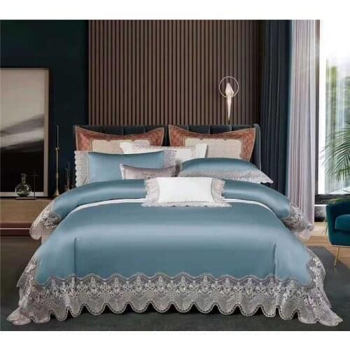 Vintage French Lace edge Solid Color 4Pcs Duvet cover set Premium 1000TCEgyptian Cotton Silky Soft Bedding Bed sheet Pillowcase