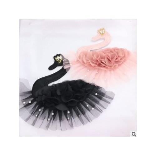 Embroidered Bottom Three-dimensional Chiffon Flower Swan Cloth Sticker DIY Accessories For Fashion Childrens Clothing