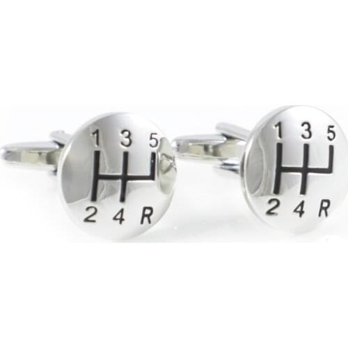 Car Gear Cuff Links Rhodium Plated Dome Round Gear Shift Cuff links Wedding Cuff Links Birthday Gift Cuff Links