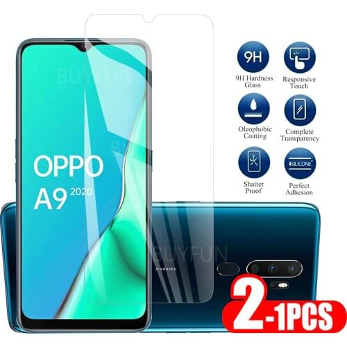 1-2PCS Safety Glass For Oppo A9 A5 2020 Screen Protector On For oppo a5 a9 2020 Transparent screen Protective Tempered Glass