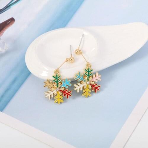 Women Creative Colorful Snowflake Eardrop Christmas Linear Earrings Jewelry