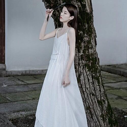 Women Loose Wrinkle Solid Color Spaghetti Strap Dress Ladies Loose Summer Dress Female 2021 Simple Dress