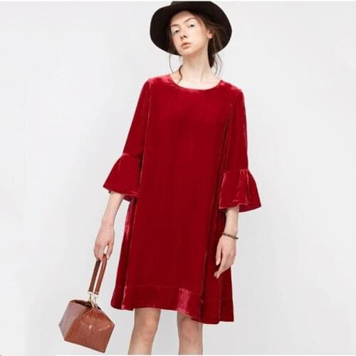 High Quality Vintage Womens Dress A-line Three Quarter Flare Sleeve Solid Dress Loose Slim Vestidos Plus Size M-7XL 10 Colors