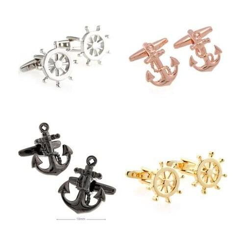 10pairs/lot Classic Anchor Rudder Cufflinks Vintage Gunblack Rosegold Rudder Anchor Plating Cuff Links Mens Jewelry