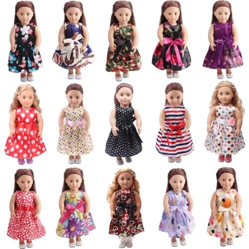 18 inch Girls doll dess Princess bow print evening gown American newborn skirt Baby toys fit 43 cm baby dolls c209