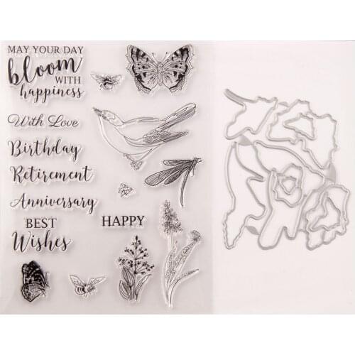 2021 Blessing Butterfly Bird Stamp and Dies Transparent Clear Silicone Stamp Cutting Die Set for DIY Scrapbooking Photo Decor