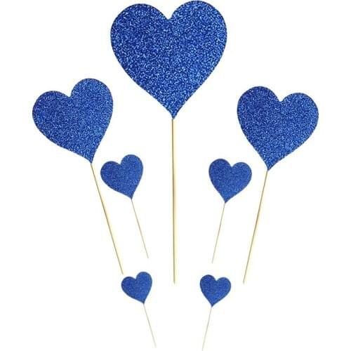 7pcs Cake Topper Glittery Heart Shape Insert Cards with Toothpick Cake Decorations for Wedding Birthday Party Cute Lovely Gifts