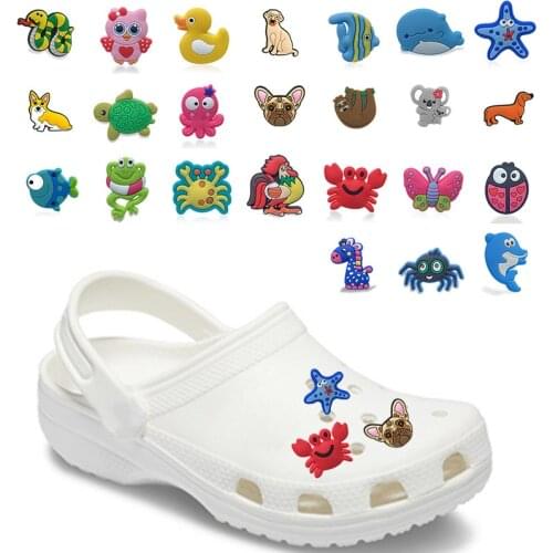 Random 10pcs Animals PVC Croc Shoe Charms Decorations Accessories Dogs Corge Fish Butterfly Duck JIBZ For Croc Shoes Kids Gift