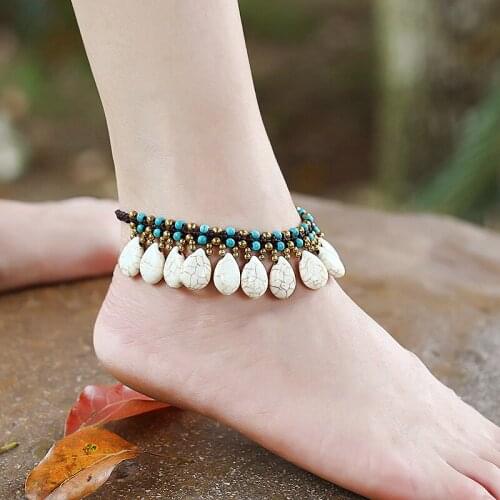 Bohemian Style Simple Fashion Bells Semi-precious Stones Womens Anklets Hand-woven Retro Beach Vacation Sexy Womens Anklets