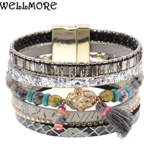 WELLMORE bohemia bracelets for women Leather bracelet natural stone beaded bracelets fashion jewelry women bracelets wholesale