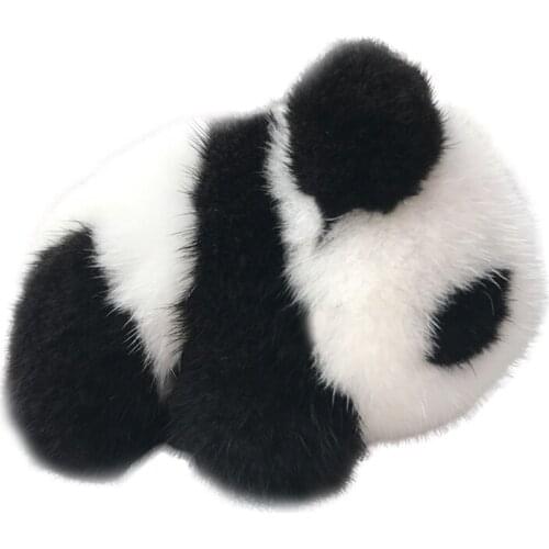 Real mink fur key chain pendant super cute fluffy pom pom black and white panda handbag doll peandant decor adorable small panda
