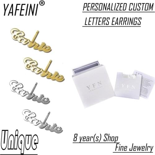 YAFEINI Brand Fine Jewelry Unique Custom Stub Name Earrings 925 Sterling Silver With Gift Box