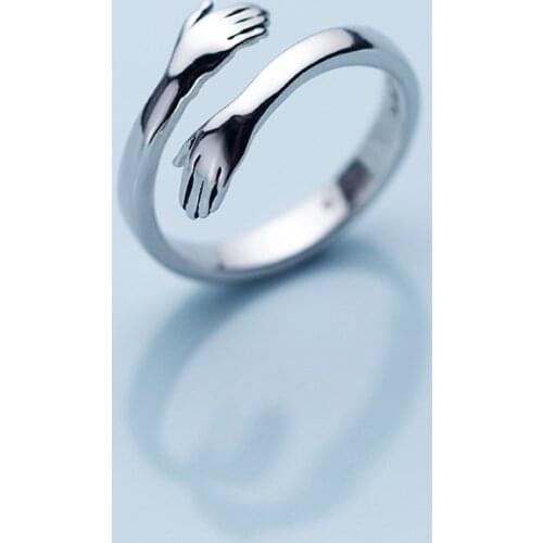 MloveAcc Brand Creative Hug Hands Embrace Open Rings for Women Romantic Style Couple 925 Sterling Silver Jewelry
