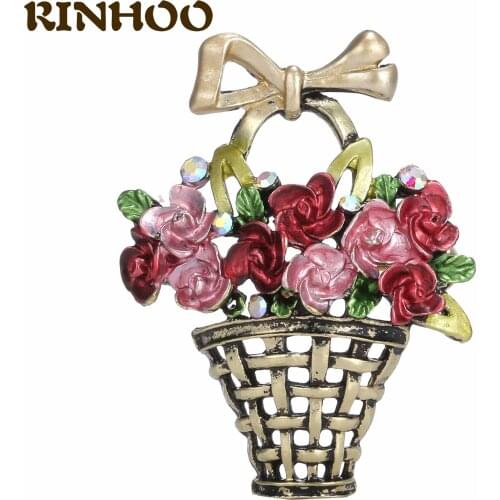 RINHOO Rhinestone Flower Basket Brooch Vintage Colorful Brooches For Women 2021 New Design Fashion Jewelry Coat Accessories