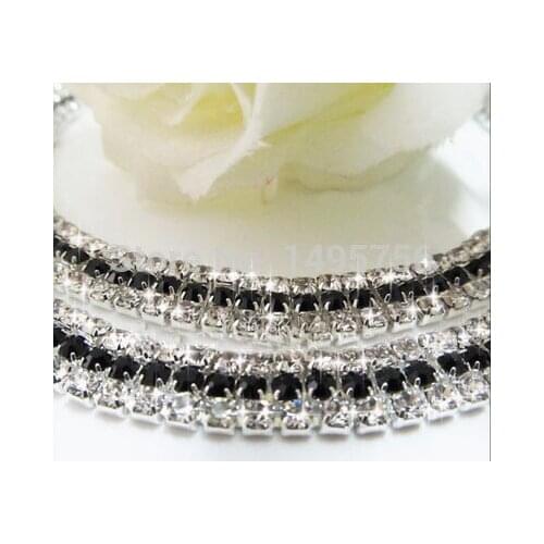 High Quality 1Yard/Lot Rhinestone Chain Clear And Black Fancy Mixcolor Wedding Decoration Sewing Bridal Cupchain SS12 Rhinestone