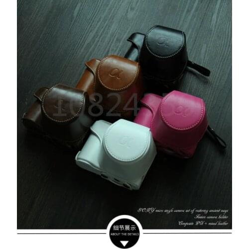 New Protective Leather Camera Case Cover Bag and Shoulder Neck strap for Sony Alpha a6000 a 6000 16-55mm Lens camera case bag