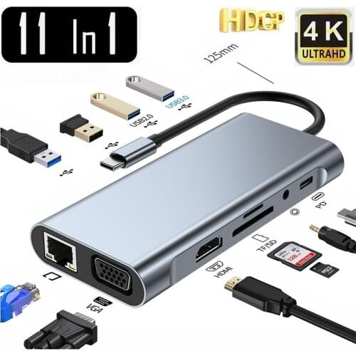 10 in 1 Multiport Laptop Docking Station Type C To USB C 4K HDMI VGA PD 1000Mbps Ethernet Port Adapter USB 3.0 Hub For Macbook