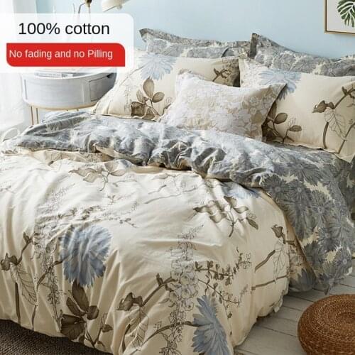 Cotton four-piece set of cotton quilt cover 100 bed single bedding autumn and winter bed nordic wind three-piece set 4