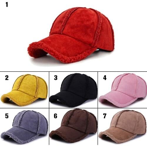 Women Men Hip-hop Hat Snapback Baseball Cap Warm Adjustable Sports Wool Sheepskin Suede Outdoor Warm Winter Cap