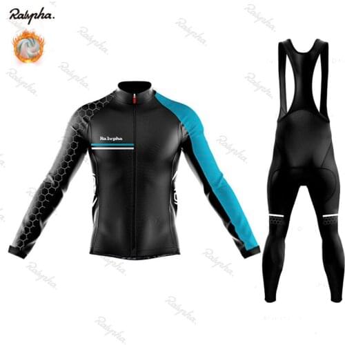 Ralvpha Team Winter Long Sleeve Cycling Jersey Set Bike Clothing Uniform Mens Thermal Fleece Bicycle Maillot Ropa Ciclismo