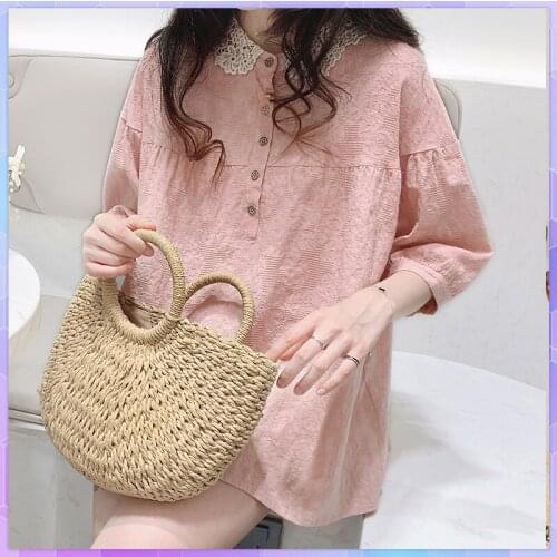 Embroidery Lace T-shirt Korean Sweet Ladies Tops Casual Loose Solid Womens Cotton Linen Tee Shirt short sleeve Tshirt Tunic