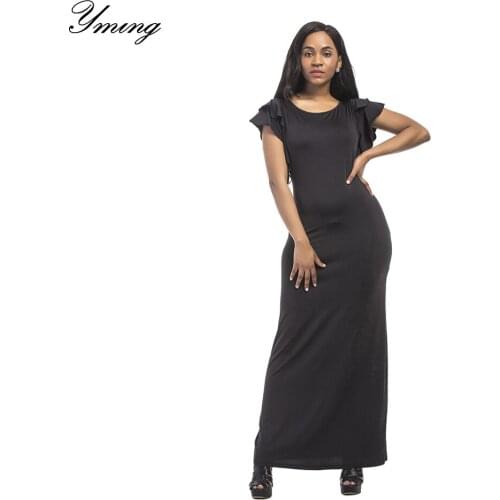 YMING Summer Women Maxi Dress Long Bodycon Party Dress Ruffle Sleeve White Dresses Vintage Casual Beach Sundress Female Vestidos