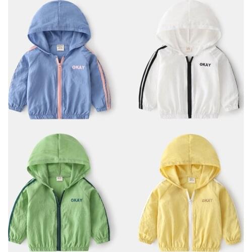 Summer New Children Clothing Baby Girls Sunscreen Clothes Unisex Hooded Thin Coat Baby Korean Style Letter Zipper Top For Boys
