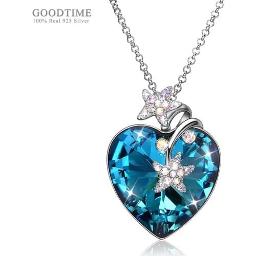 Fashion Crystal Necklace 925 Sterling Silver Zircon Love Heart Sweater Chain Pendent Necklace For Girl Valentines Day Present