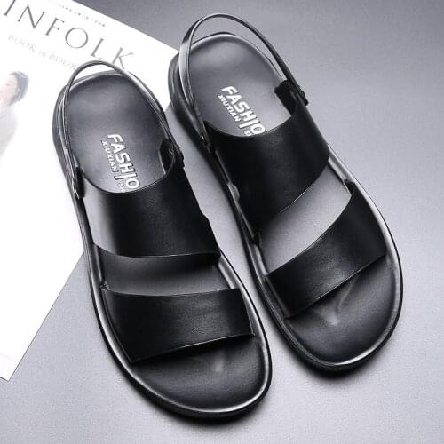 Sandals for men outdoor leather designers 2021 New Casual concise Slip-On Soft Non-slip Beach Summer Slippers black
