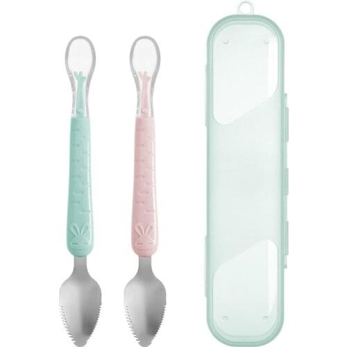 Childrens Baby Tableware 304 Baby Scraper Apple Puree Spoon Set Complementary Food Scraper Double-headed Fruit Puree Tool