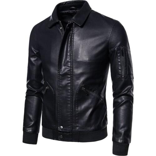 New Casual Leather Jacket Simple Motorcycle Leather Jacket Men PU Coat Slim Fit Black Leather Biker Jacket Male
