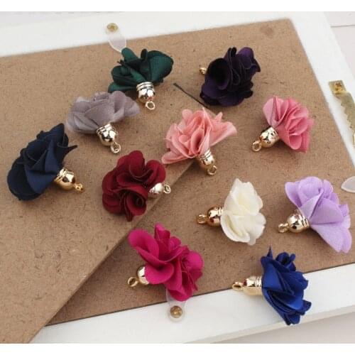 New Design Colorful Polyester Flowers decoration Alloy Caps Fashion Handmade tassel Diy Jewelry Keychain/Garments Pendants