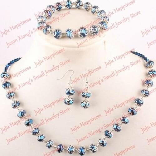 One set Handmade Blue Crystal Glass Beads Jewelry Set Necklace,Earring and Bracelet 276