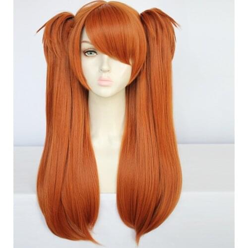 EVA Asuka Langley Soryu Cosplay Wigs Long Orange With 2 Ponytail Clips Cosplay Hair Wig + Hairpin Girl Women Coaplay Costume