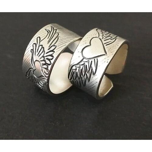 Angel Wings 999 Sterling Silver Couple Rings Women Men Wedding Heart Ring Engagement Vintage Handmade Luxury Jewelry Vintage