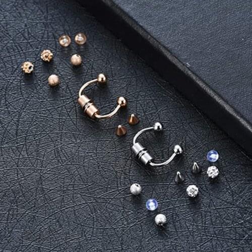 Fake Septum Piercing Magnetic Horseshoe Nose Ring Non Piercing Clip Stainless Steel Reusable Crystal Nose Hoop Body Jewelry Gif