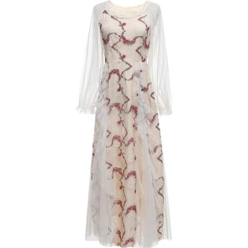 Spring Luxurious Embroidery Pastel Elegant Vestidos Retro Harajuku Trendy Ukraine Vacation Korean Party Dress Women Net Yarn