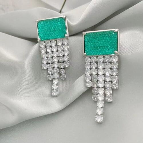 Mermaid Lin piece Earrings green zircon Tassel Earrings square Chain Earrings New