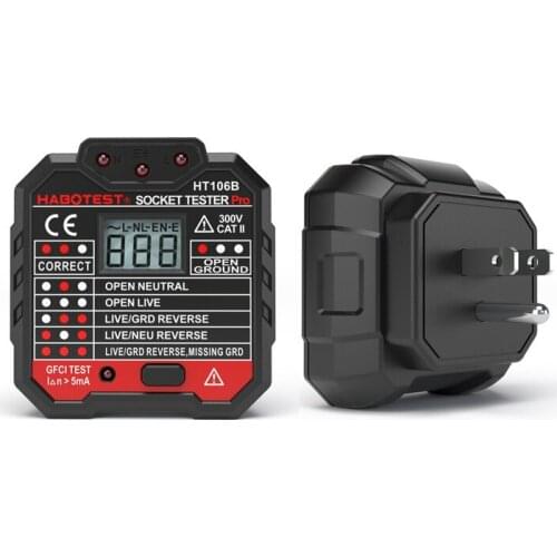 UK EU HT106 Socket Tester Pro Voltage Test Socket Detector Plug Ground Zero Line Plug Polarity Phase Check