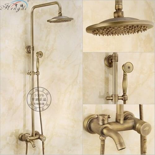 Bathroom Retro antique copper Brass Shower Set Wall Mounted Phone Ceramic Handheld Mixer Tap Faucet 3-functions Mixer Valve