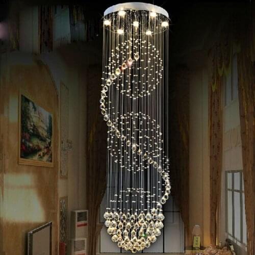 Modern double staircase chandelier creative personality fashionable living room lights hotel villa round LED crystal hanging led