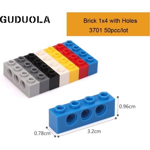 Technic Parts 3701 Technic Brick 1x4 with Holes MOC Parts Building Block Creative Toys Compatible All Brand 50pcs/lot