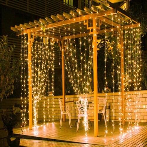 Solar powered LED Curtain Fairy String Lights 3M*3M 300LEDs Wedding Party Home Garden Wall Window Twinkle Decoration-Warm White