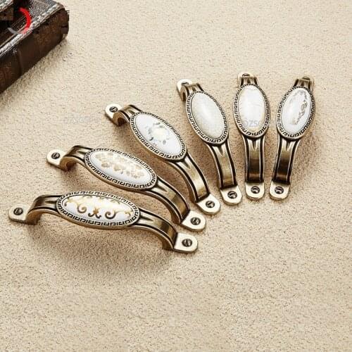 Drawer Kitchen Hardwares Flower European Fashion Bronze White Zinc Alloy Ceramic Cabinet Cupboard Knobs Door Furniture Handles