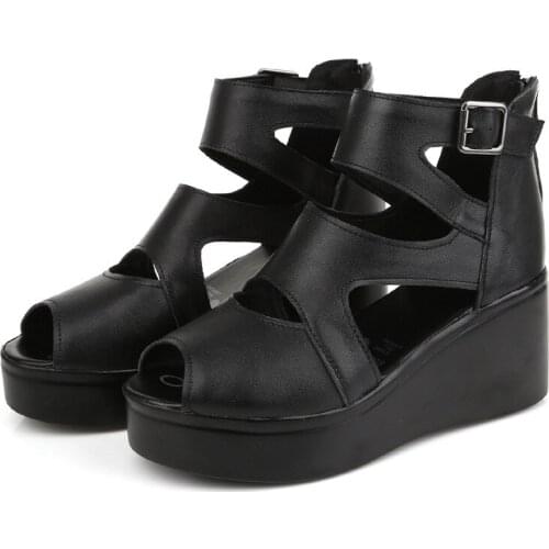 Wedges Shoes For Women Leather High Heels Sandals Summer Shoes Rome Chaussures Ladies Platform Sandalias Plus Size